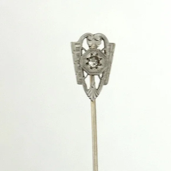 Antique 14K Solid Gold & Platinum Face Diamond Stick Pin 2.5" - Picture 4 of 15
